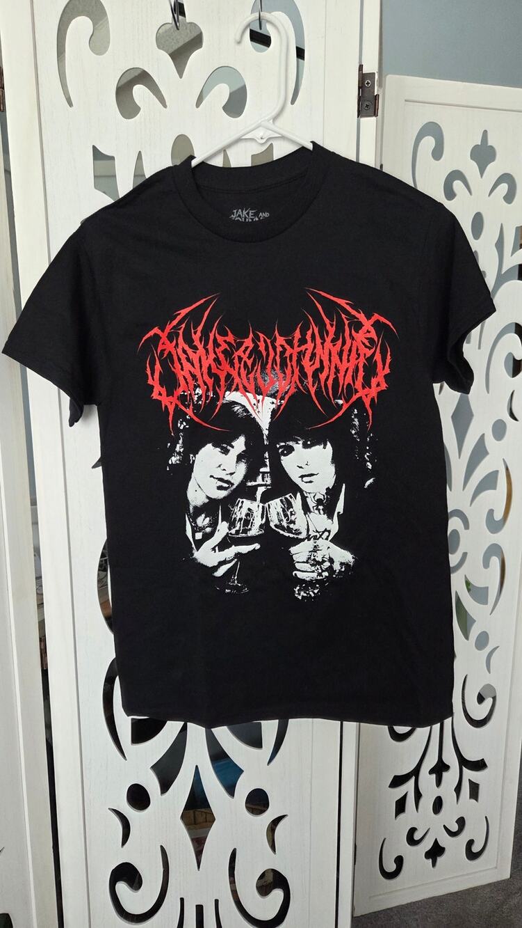Jake and Johnnie Graphic Black Shirt Small NWOT Emo Metal Logo Ceremony Roses